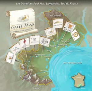 Map of Domaines Paul Mas vineyards and wineries