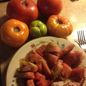 Farmer Nichols encouraged us to take the heirloom tomato centerpieces home - my breakfast this morning