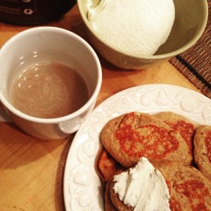 Havana Club hot cocktail with homemade ricotta cheese on cinnaman oat pancakes