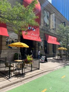 Sunshine on the awnings at Chicago French Market